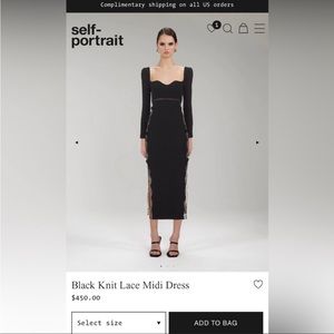 Self Portrait Black Knit Lace Midi Dress